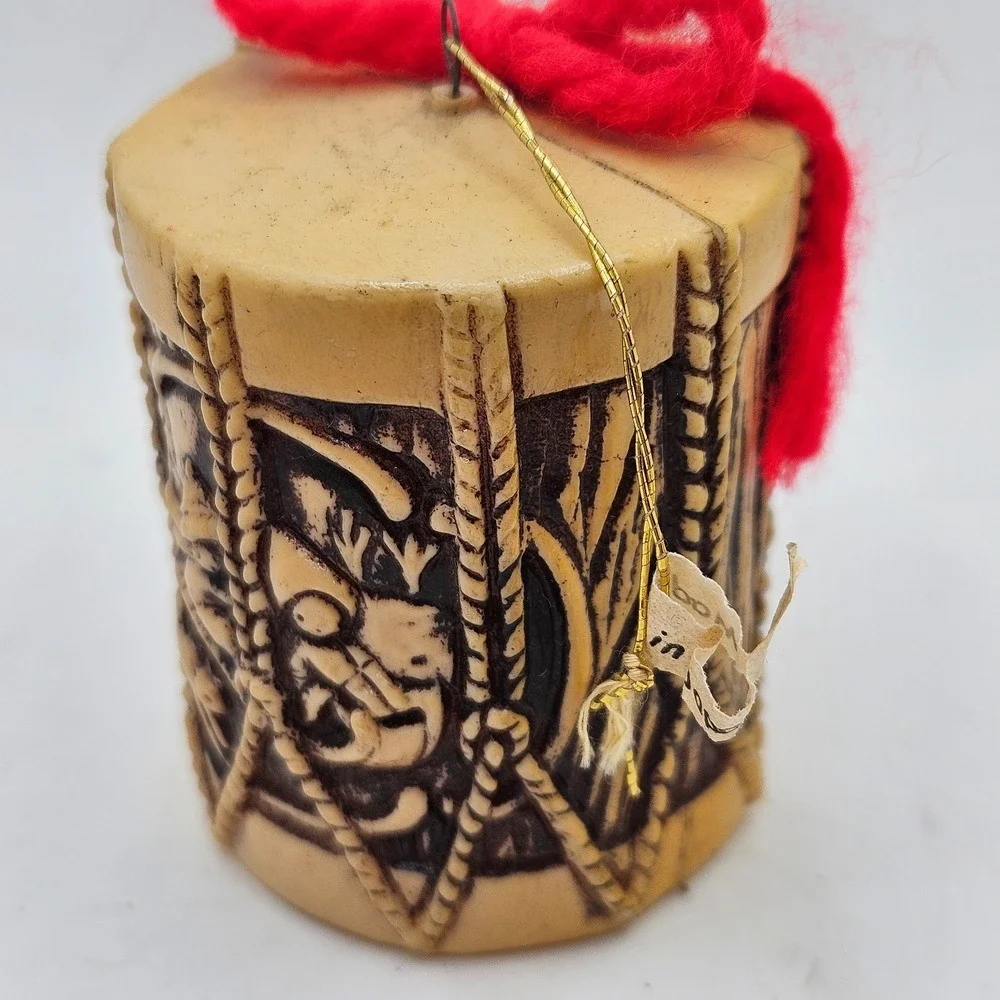 Vintage Japan Christmas Ornament Sleders Red Yarn Bow Folk Art